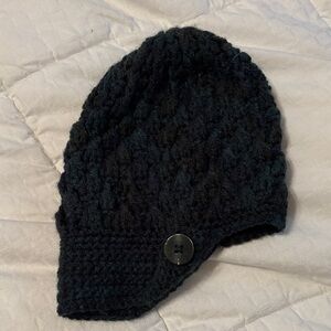 Black Knit Beanie with Button